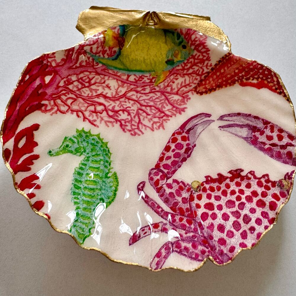 Sea Life Coral Reed Seashell Trinket Jewelry Dish - Picture 3 of 6